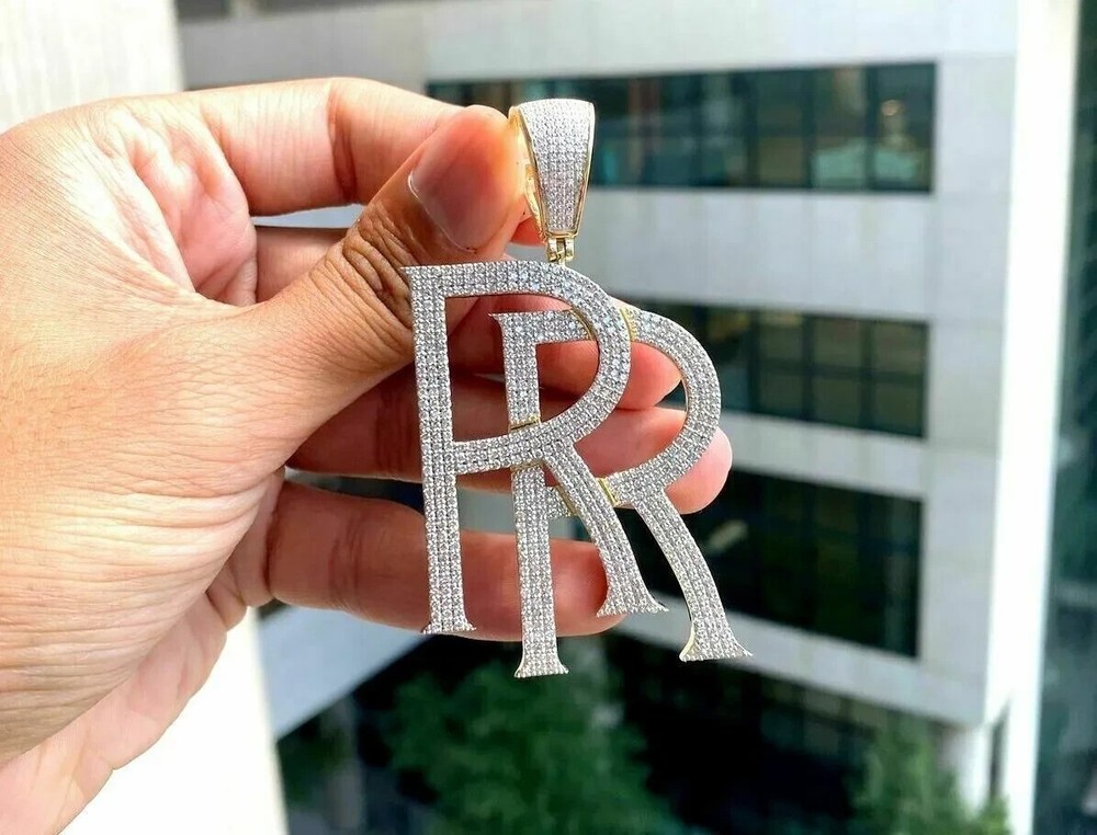 RR Alphabet Pendant 14K Yellow Gold Plated In 1.30Ct Round Cut Simulated Diamond