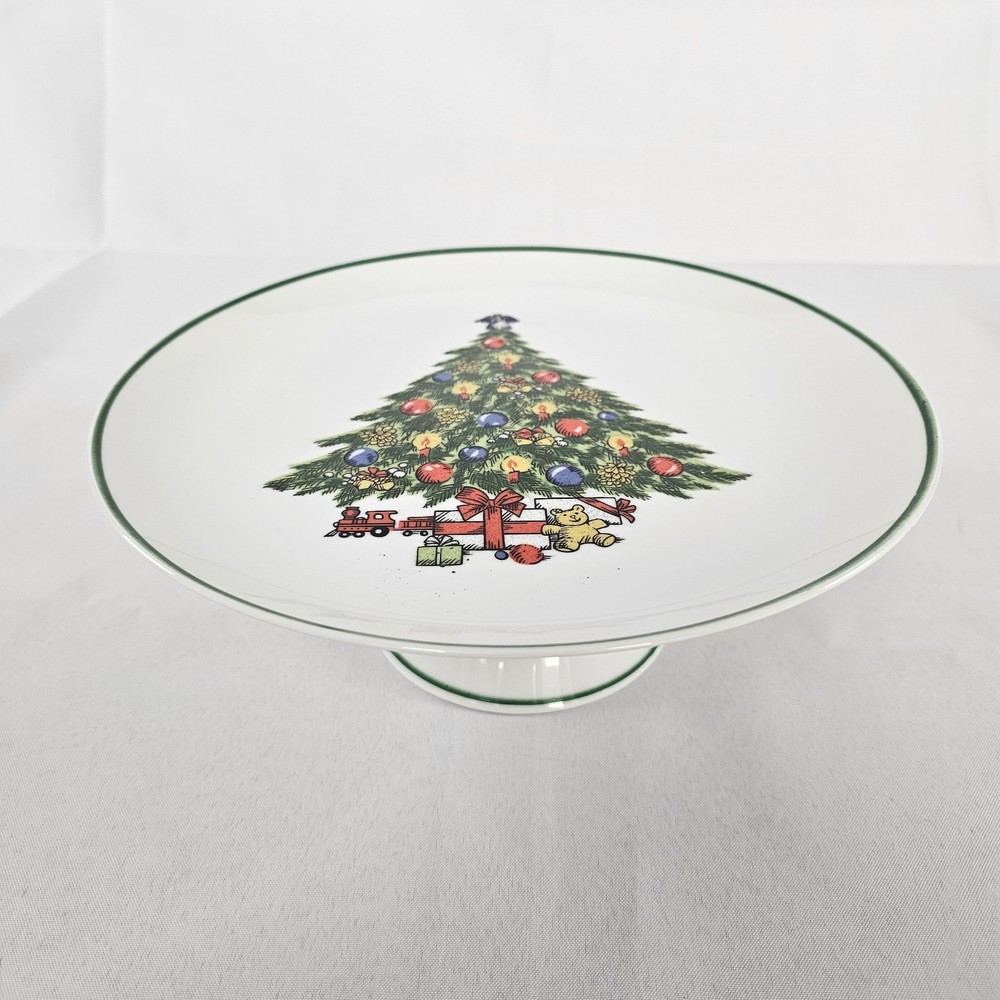 Vintage Japanese Pottery Christmas Tree Pedestal Cake Plate 10.25x4 Inches