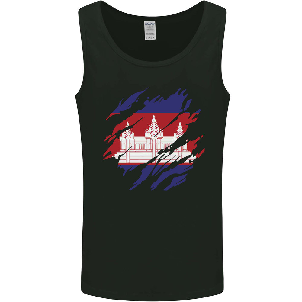 Torn Cambodia Flag Cambodian Day Football Mens Vest Tank Top