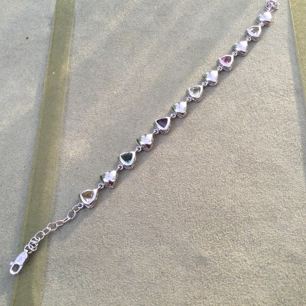 Sterling Silver Bracelet with Citrine Garnet Apatite Rose Quartz Gemstones 7 Inch
