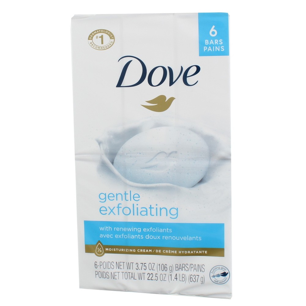 6 Pack Dove Gentle Exfoliating Moisturizer Cream Bars, Fragrance Free, 3.75 o...