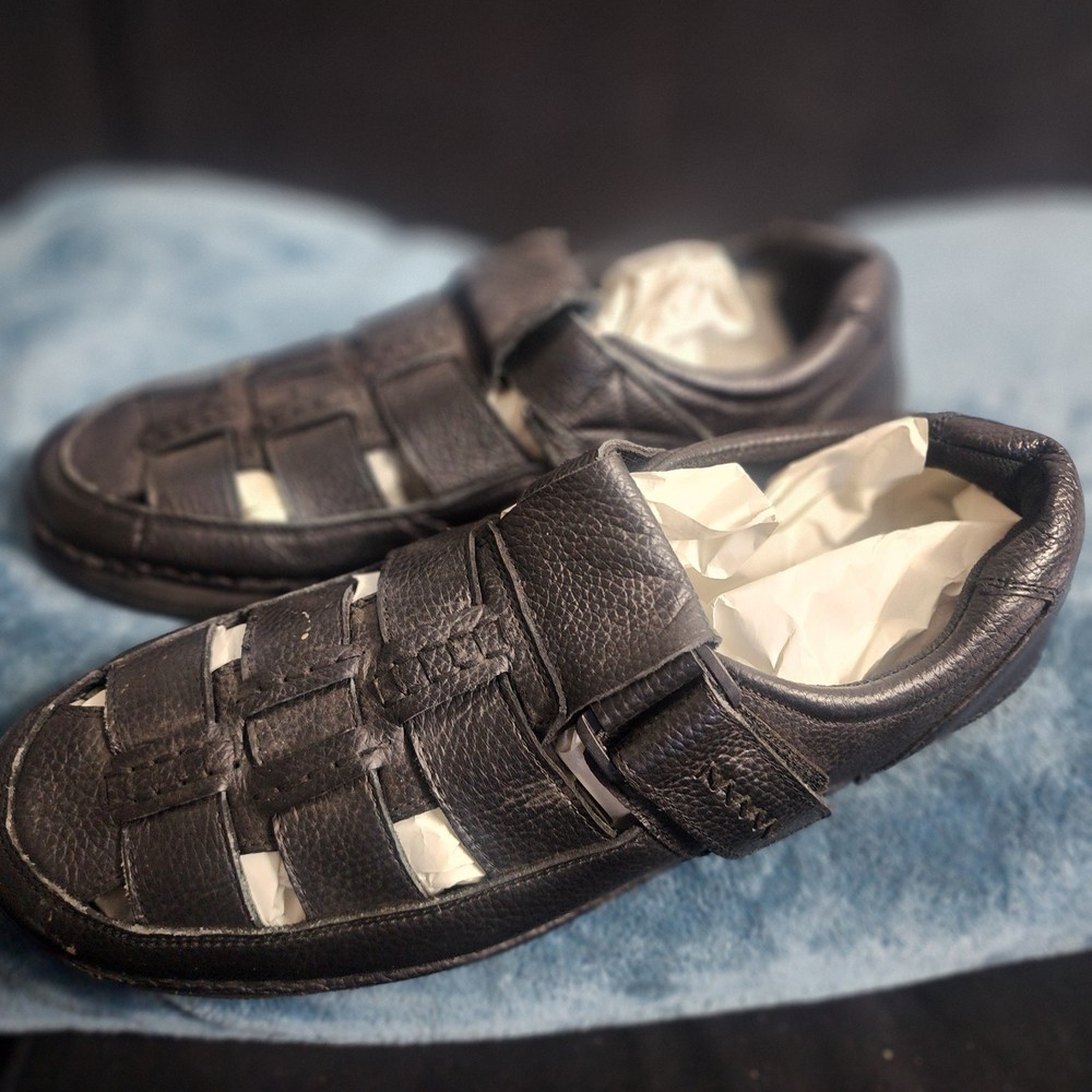 Bruno Marc Black Grain Leather Fisherman Sandals for Men Size 13