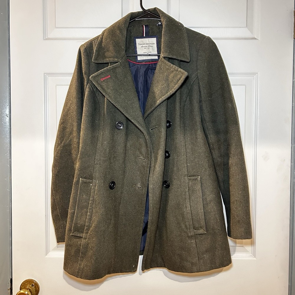 Tommy Hilfiger Olive Green Womens Peacoat Size 5 Classic Outerwear
