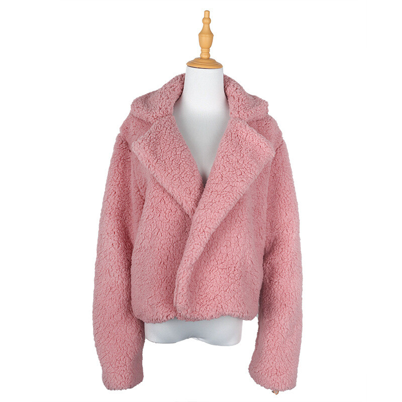 Women's Warm Lamb Wool Short Coat Solid Color Winter Tops Sz S M L