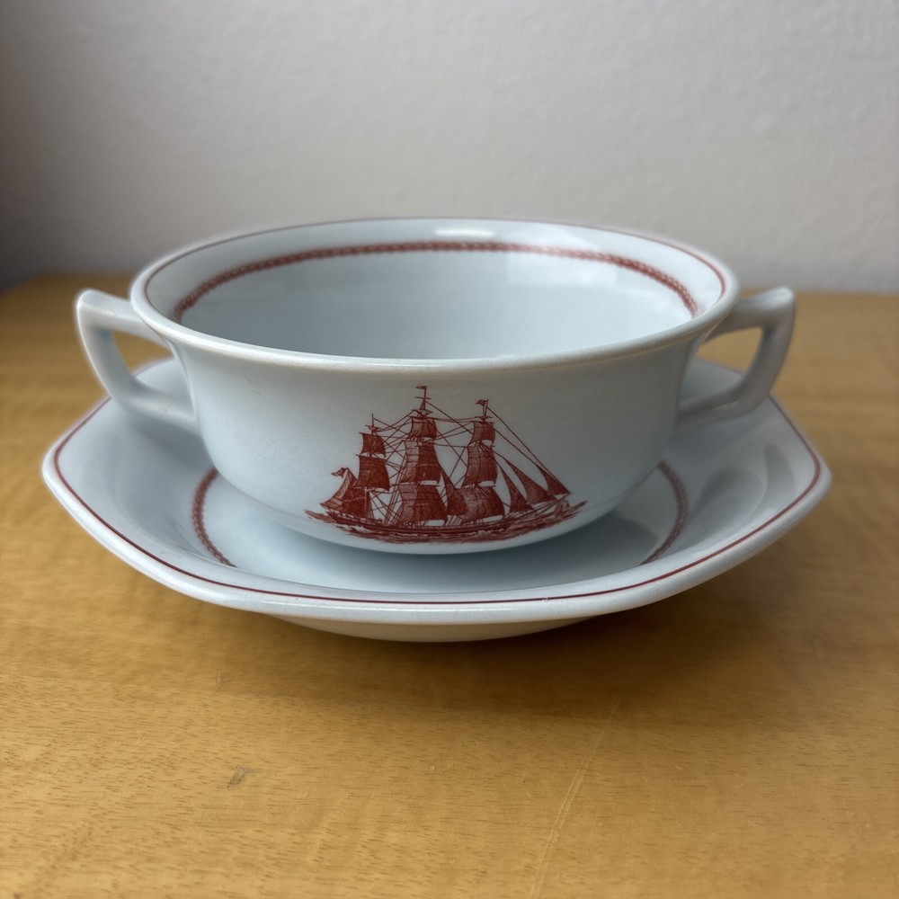Wedgwood Flying Cloud 1850 Rust Cream Soup Bowl and Saucer Set