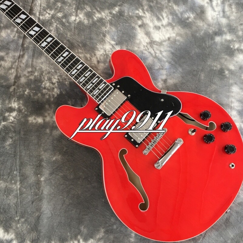 335-Style Red Semi-Hollow Electric Guitar with HPL Fretboard & Chrome Hardware