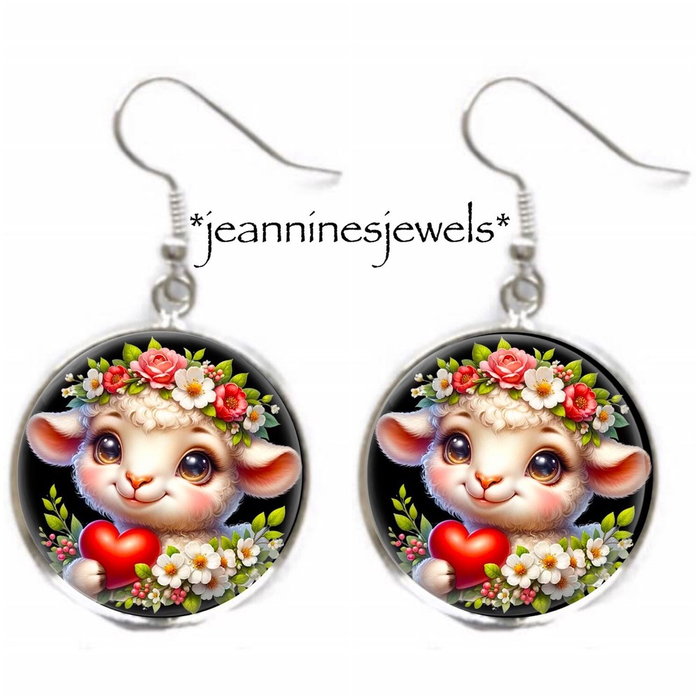 Valentines Day LAMB Earrings Silver Charm Dangle Cute Sheep Valentines Day Gift-image