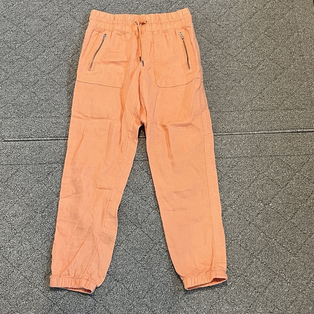 Athleta Joggers Pants Womens 2 Orange Cabo Linen Drawstring Zip Pocket Athletic