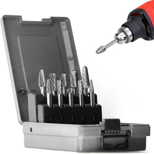 10 Pieces/ set Tungsten Carbide Burr Sleeve 6mm Handle Double Cutting Solid Elec