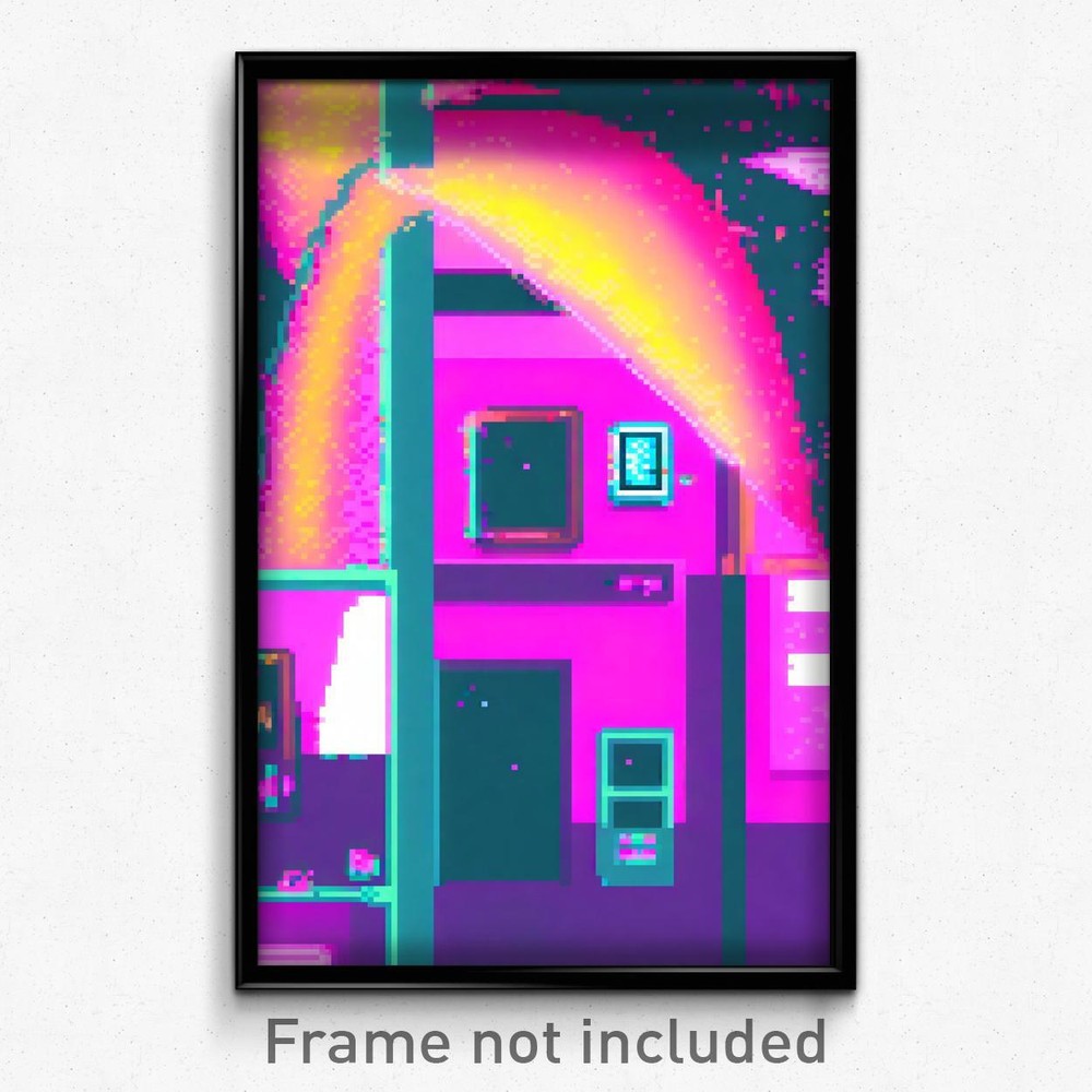 Pixel Art Poster - Glitch Art School (8 Bit Psychedelic Trippy Video Game Print)