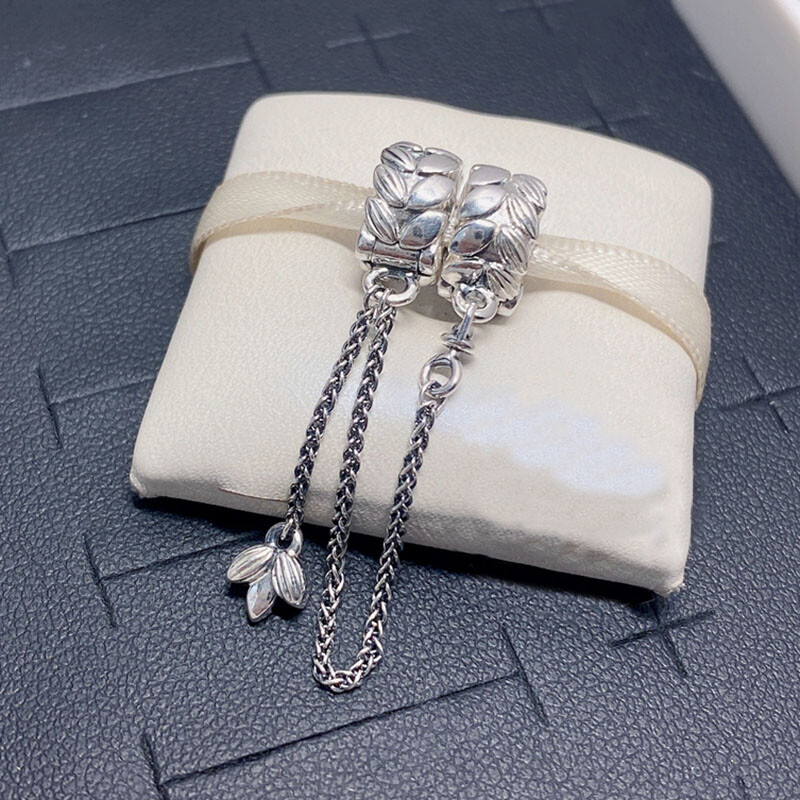 New 925 Sterling Silver Wheat Grain Safety Chain Clip Charm 100% Authentic