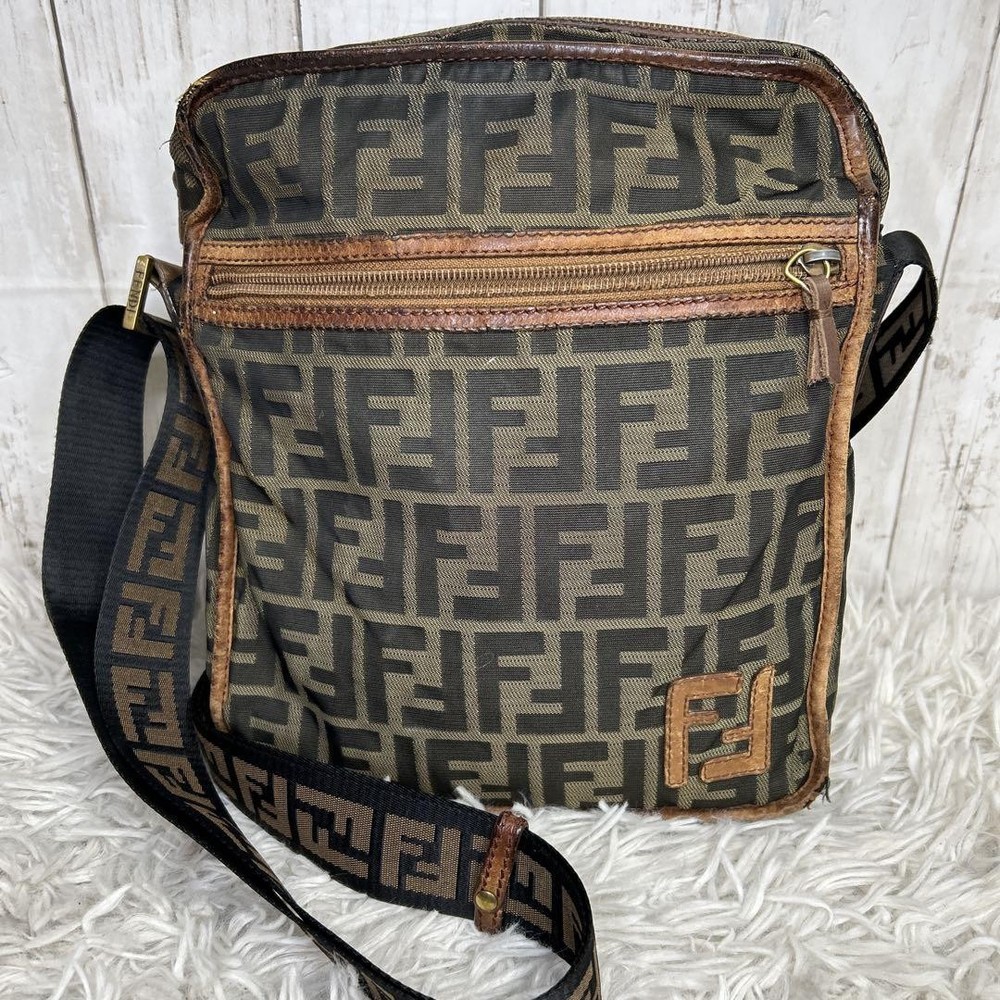 Fendi Zucca FF Logo Shoulder Bag in Nylon Canvas