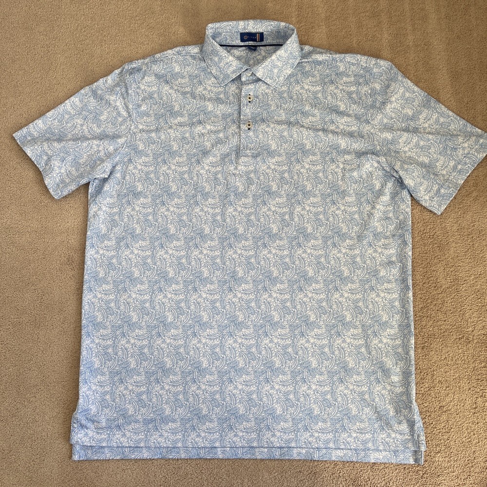 Stitch Performance Mens Large Blue Floral Stretch Soft Golf Polo Shirt
