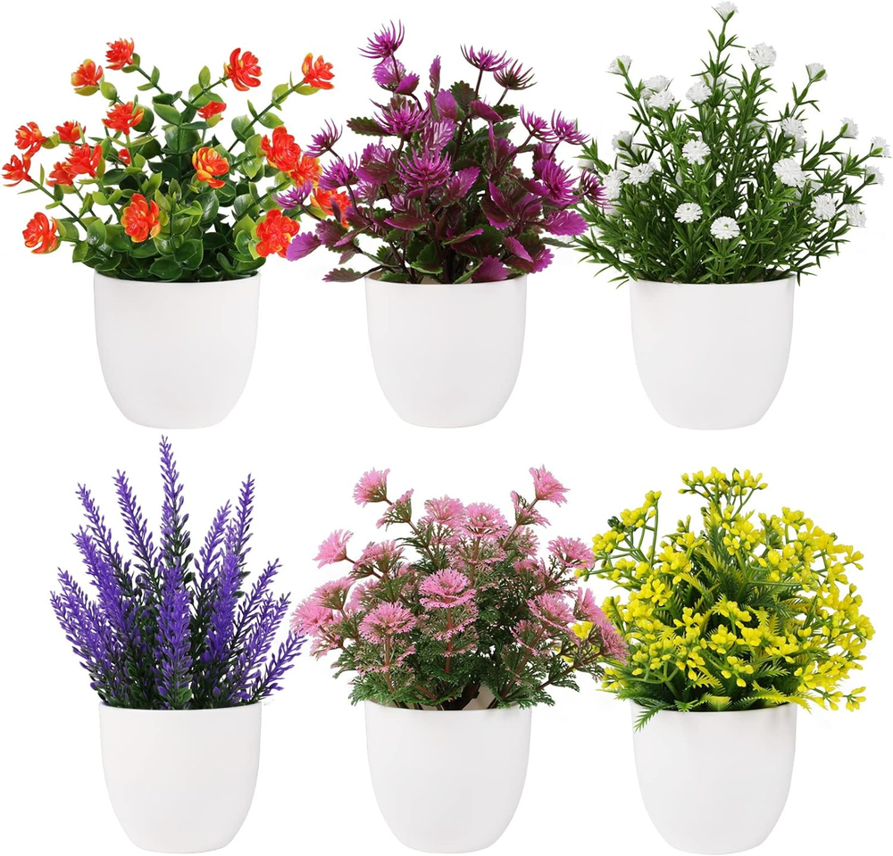 6Pcs Mini Artificial Potted Plants for Bathroom and Indoor Decor