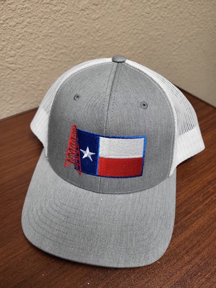 Texas Flag Hat Cap Trucker Snapback Gray Blue Side Logo Adjustable
