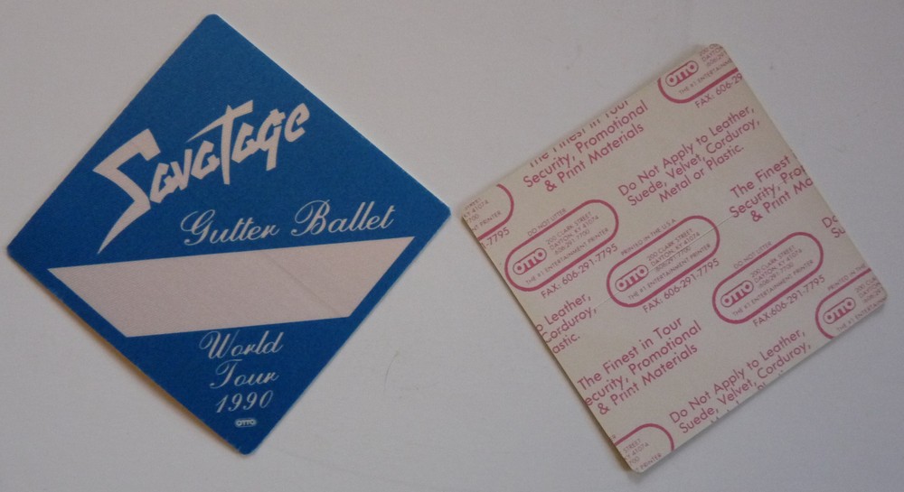 Savatage 1990 Gutter Ballet Blue Concert Tour Backstage Pass D1