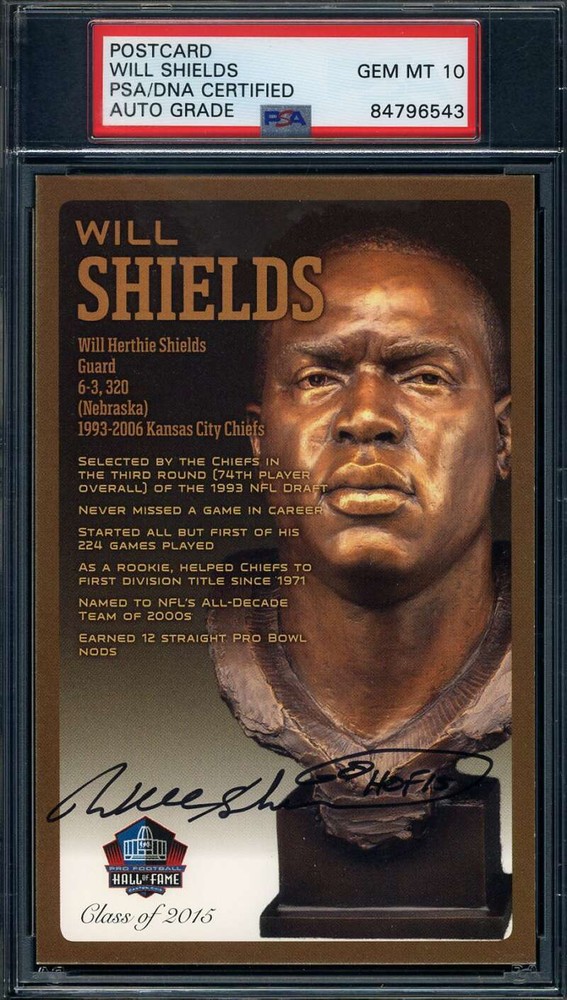 Will Shields Gem Mint 10 PSA DNA Signed HOF Bronze Bust Postcard Autograph