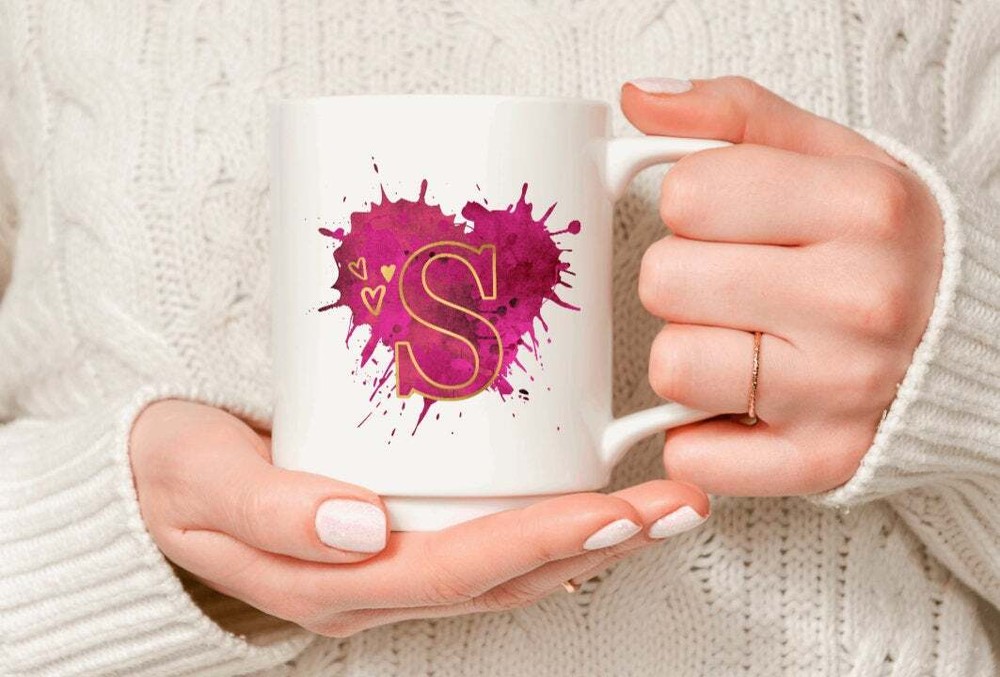 Personalised Initial Pink Paintmark Mugany Letter Alphabet Tea Coffee Hot