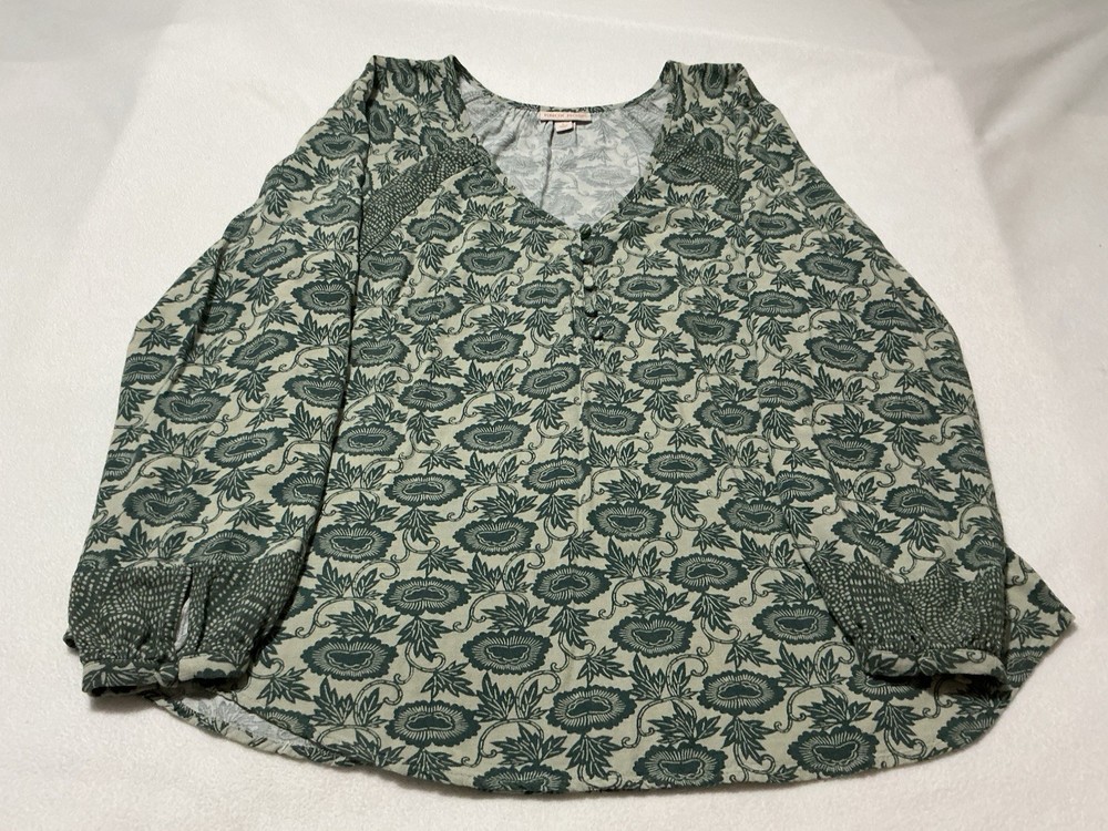 Knox Rose Women's Floral Print Blouse V Neck Long Sleeve Size Large
