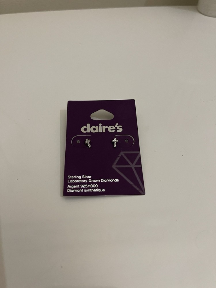 Claire's sterling silver cross earrings with lab-grown diamonds 925/1000