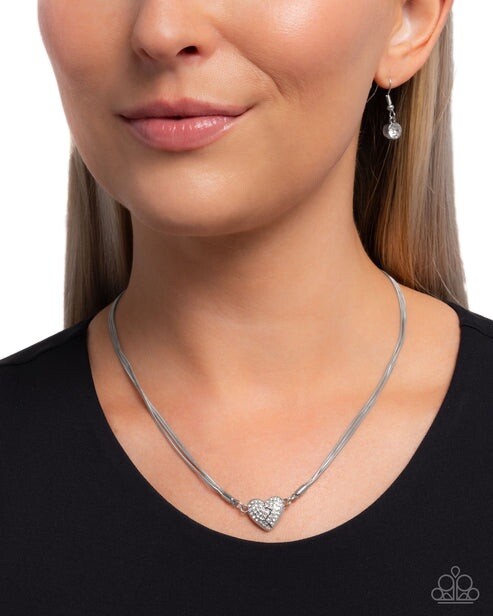 New Paparazzi Jewelry-Heartbroken Bling Necklace-White