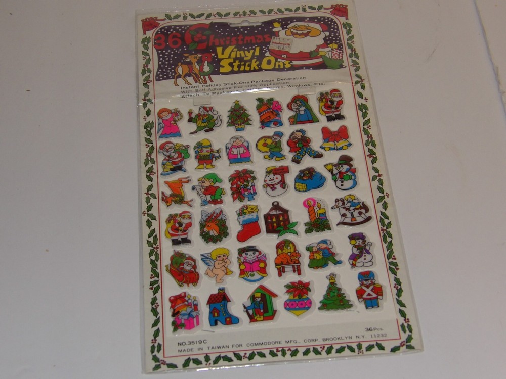 36 vintage Christmas Puffy Vinyl Stick On Sticker Pack Santa ~ Sealed