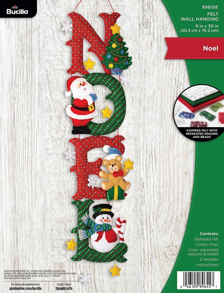 Bucilla Felt Applique Wall Hanging Kit, Noel, Perfect for Holiday DIY Arts an...
