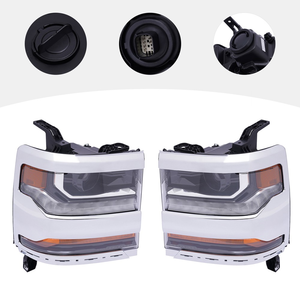 Pair Headlights HID Xenon w/LED DRL For Chevy Silverado 1500 2016 2017 2018 2019