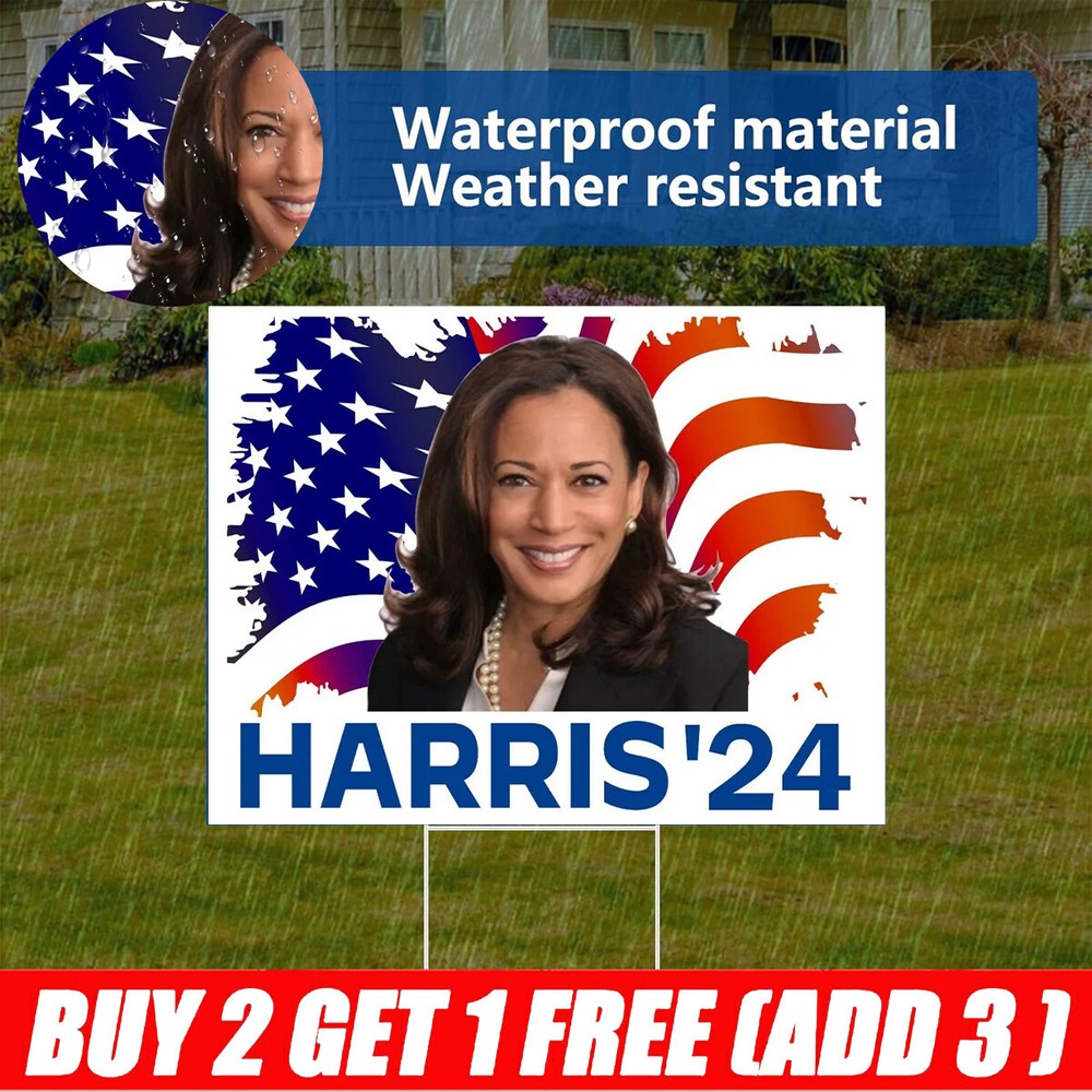 Kamala Harris 2024 Picture of Flag Foldable Election Yard Sign with Metal Hstake