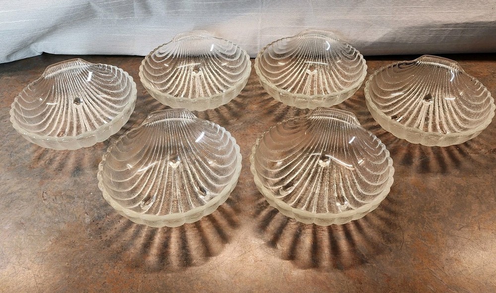 VTG Anchor Hocking Scalloped Shell Glass Candy Dish 5.75 Inch Set of 6