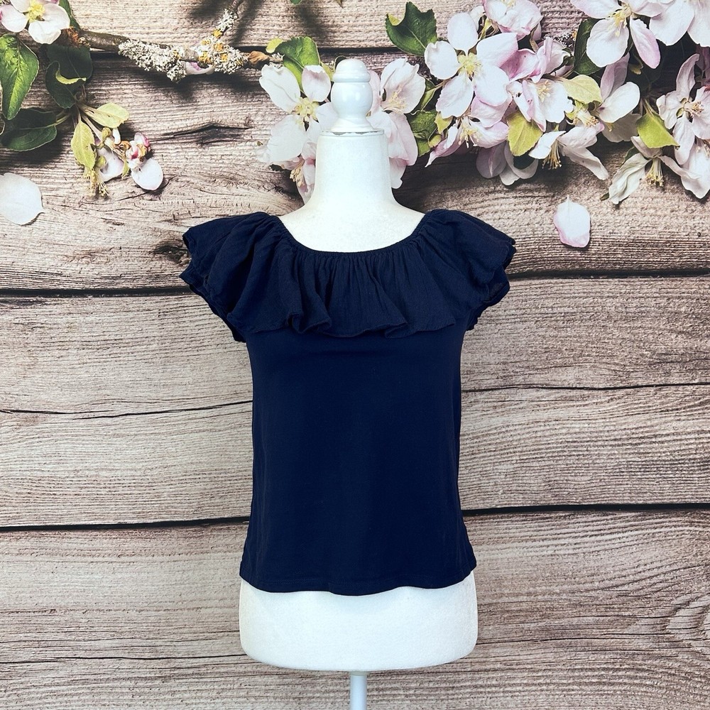 Gap Little Girls Cotton Solid Blue Ruffled Neck Blouse Top 10Y