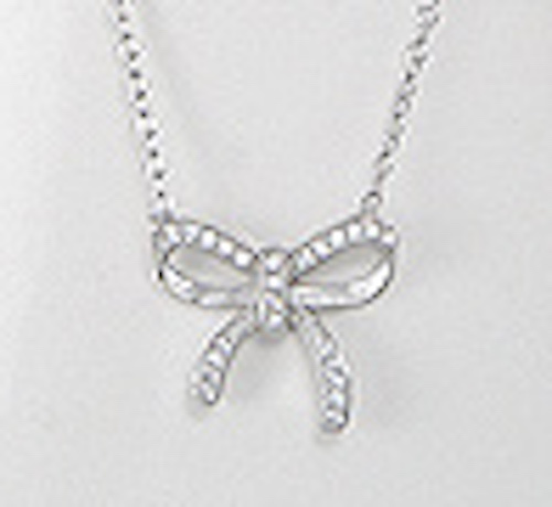 Solid Sterling Silver CZ Bow Necklace 2.76g  Feminine & Cute 16