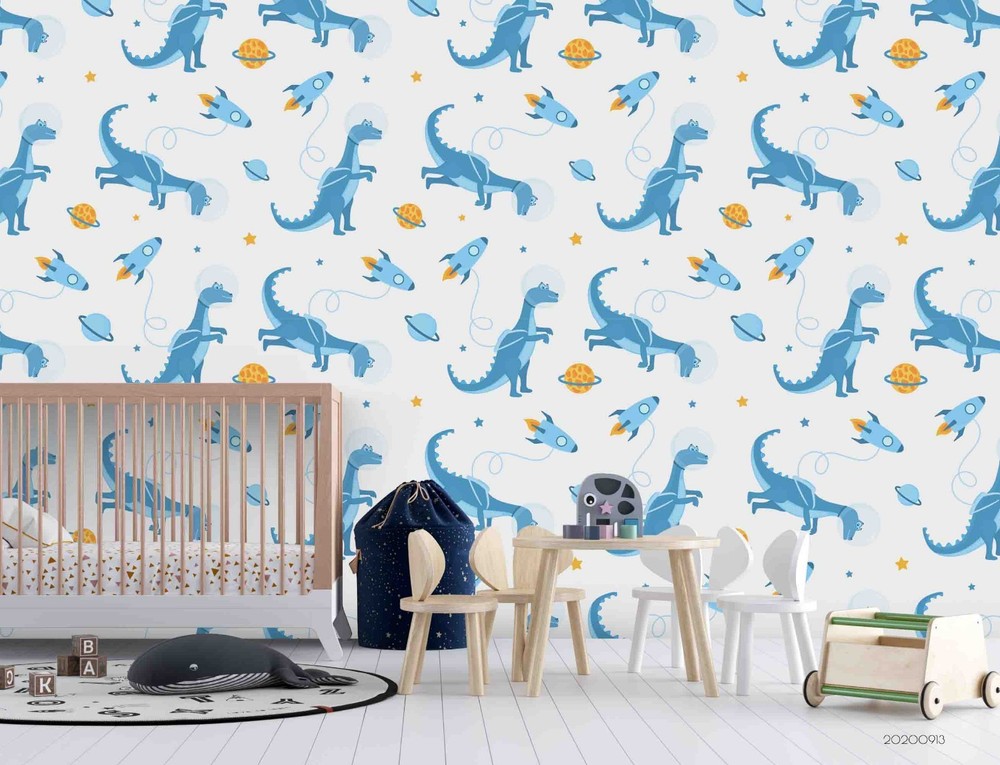3D Space Dinosaur Rocket Pattern Wall Murals Wallpaper Murals Wall Sticker