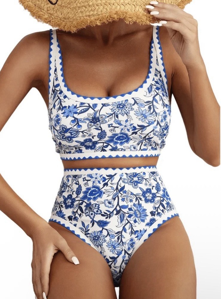 bikini set swimsuit Floral Print Crop top High Waist S