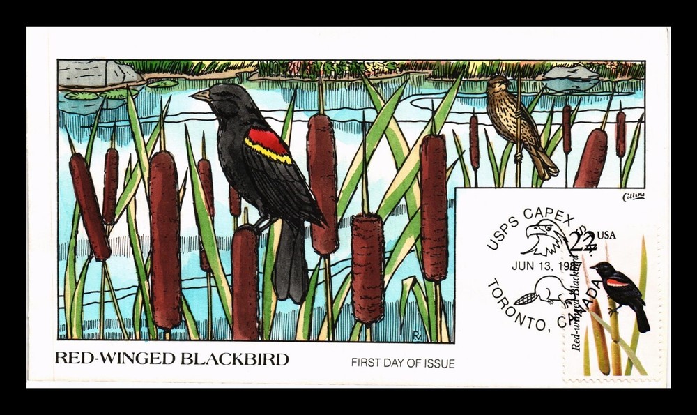 Dr Jim Stamps US Wildlife FDC Hand-Painted Red-Winged Blackbird Cover  