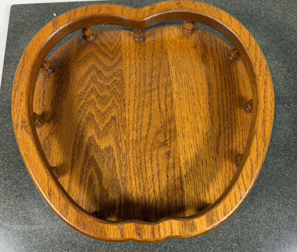 Vintage Wooden Heart / Apple Shape Lazy Susan Gallery Spindle Rails