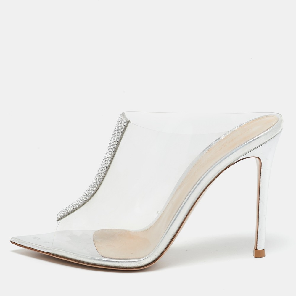 Gianvito Rossi Crystal Embellished Sigma PVC Mules Size 37