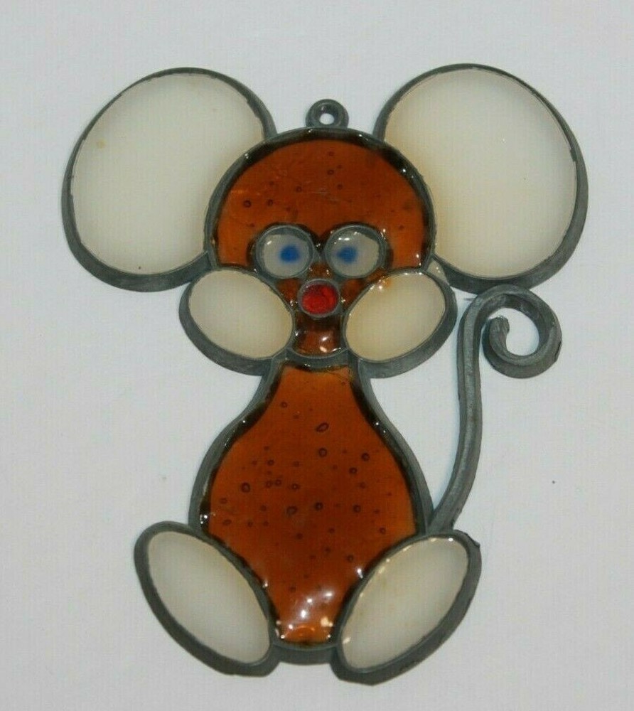 Vintage Brown & White Mouse Suncatcher Christmas Ornament