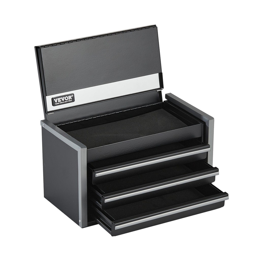 Portable 8.6-Inch Metal Tool Box with 3 Drawers Black Organizer