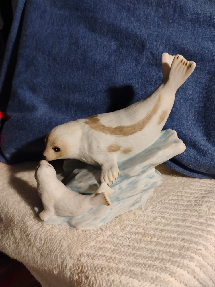 1998 Porcelain Harp Seals Endangered Species Malaysia Signed Masterpiece
