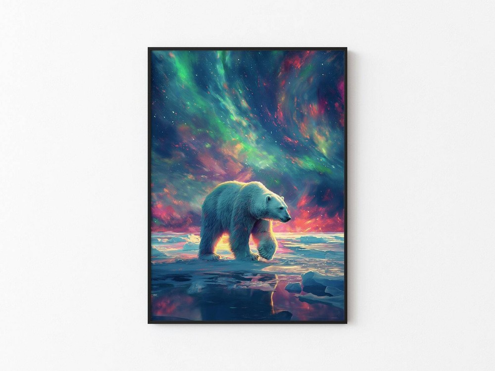 Aurora Borealis Wilderness Northern Lights Instant Art Poster Polar Bear