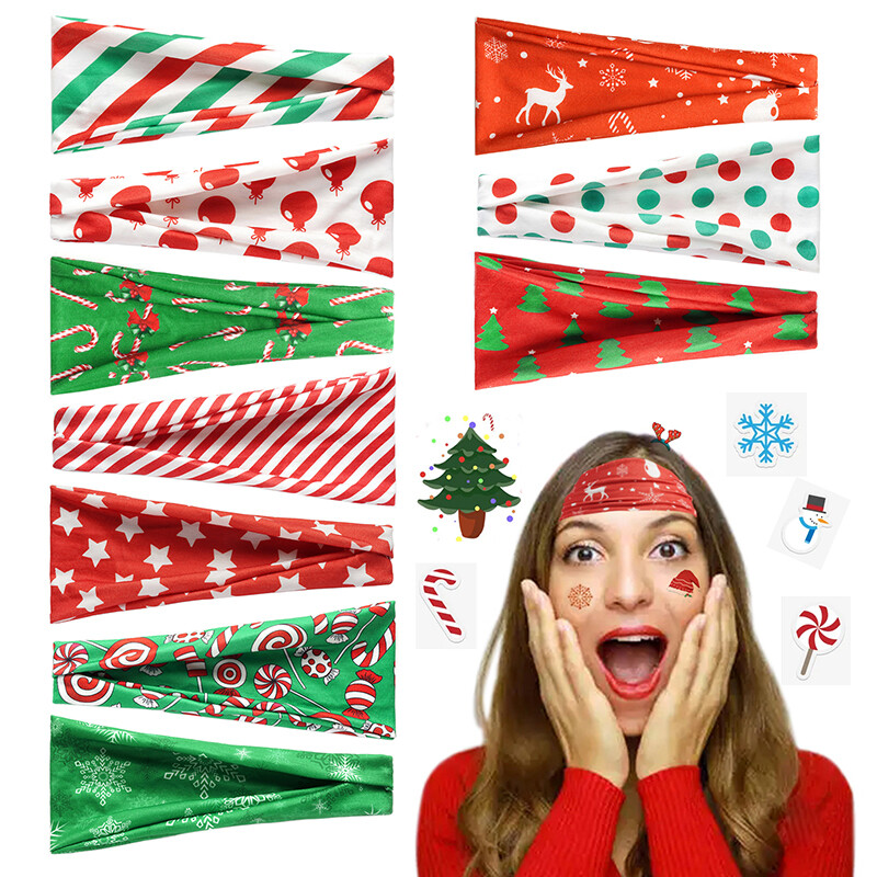 Christmas Series Retro Print Elastic Headband with Festive Elements