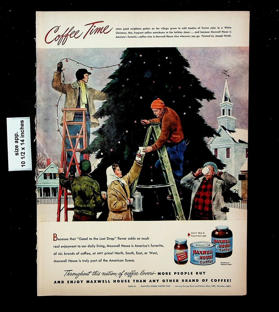 1948 Maxwell House Coffee Time Christmas Tree Lights Cold Vintage Print Ad 26081