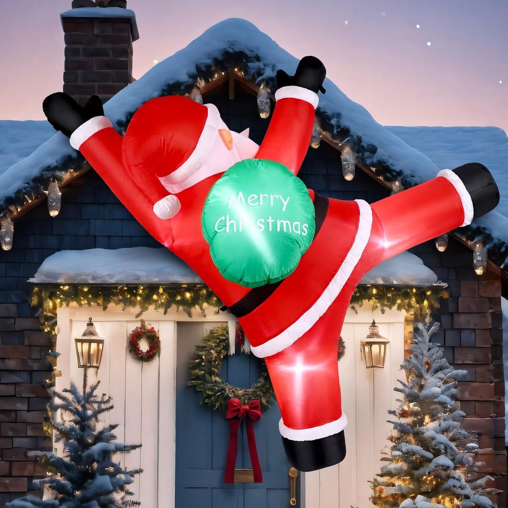 6 Ft Christmas Inflatables Outdoor Decorations Blow Up Santa Hanging Santa Cl...
