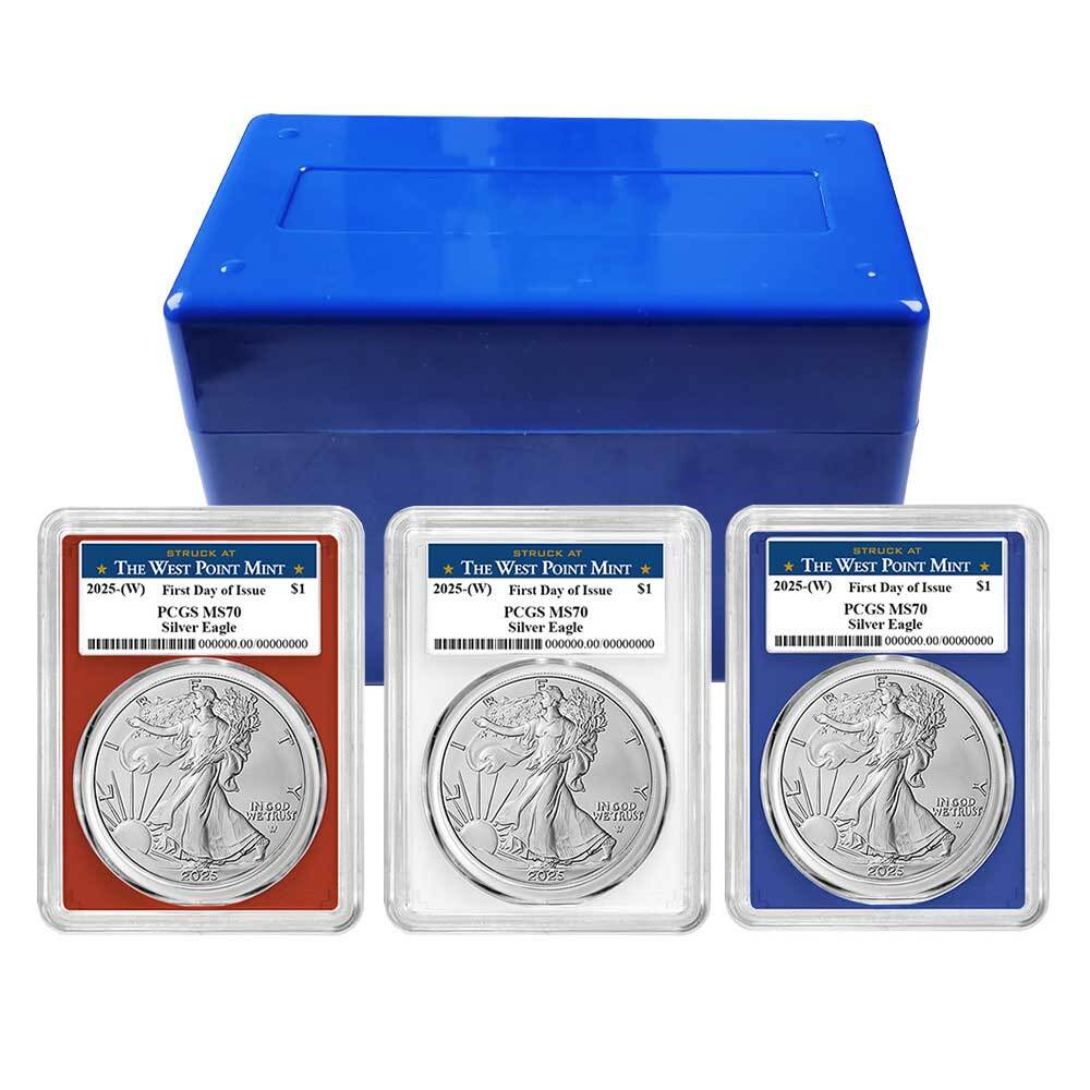 Presale - 2025 (W) $1 American Silver Eagle 3pc Set PCGS MS70 FDOI West Point...-image