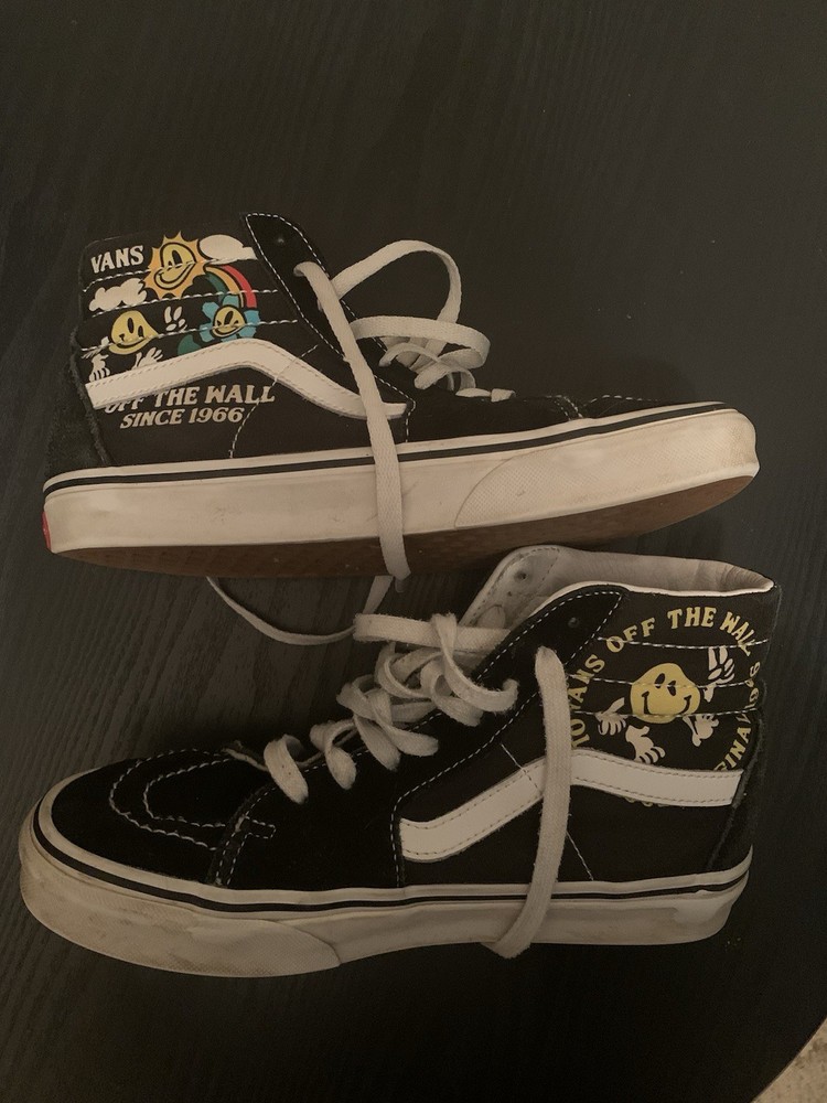 VANS Off The Wall High Top Black canvas Sneakers with Graphics Women's Size 8