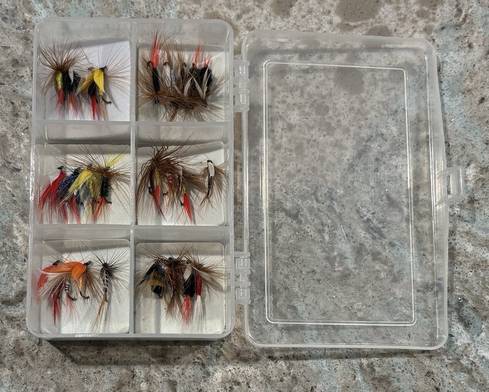 Lot of 24 Fly Fishing Tied Flies  Nymphs with Container