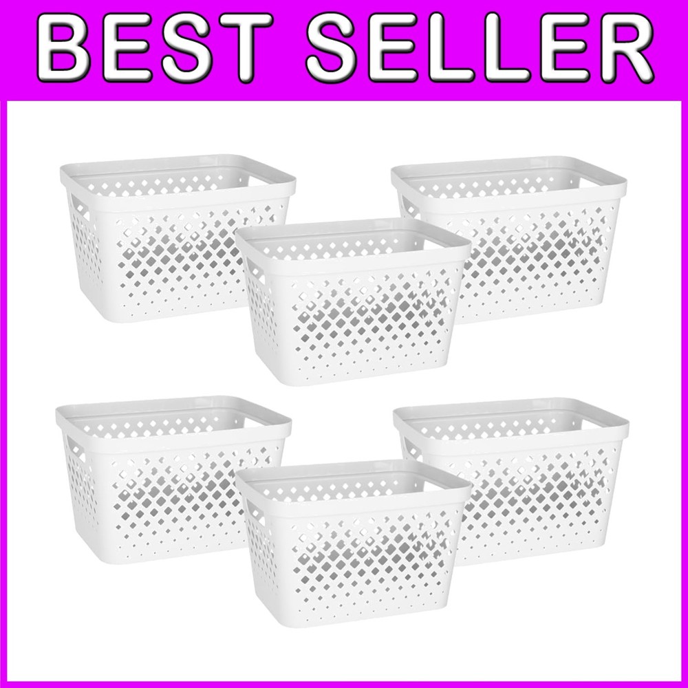 Decorative Plastic Baskets - White, Pack of 6
