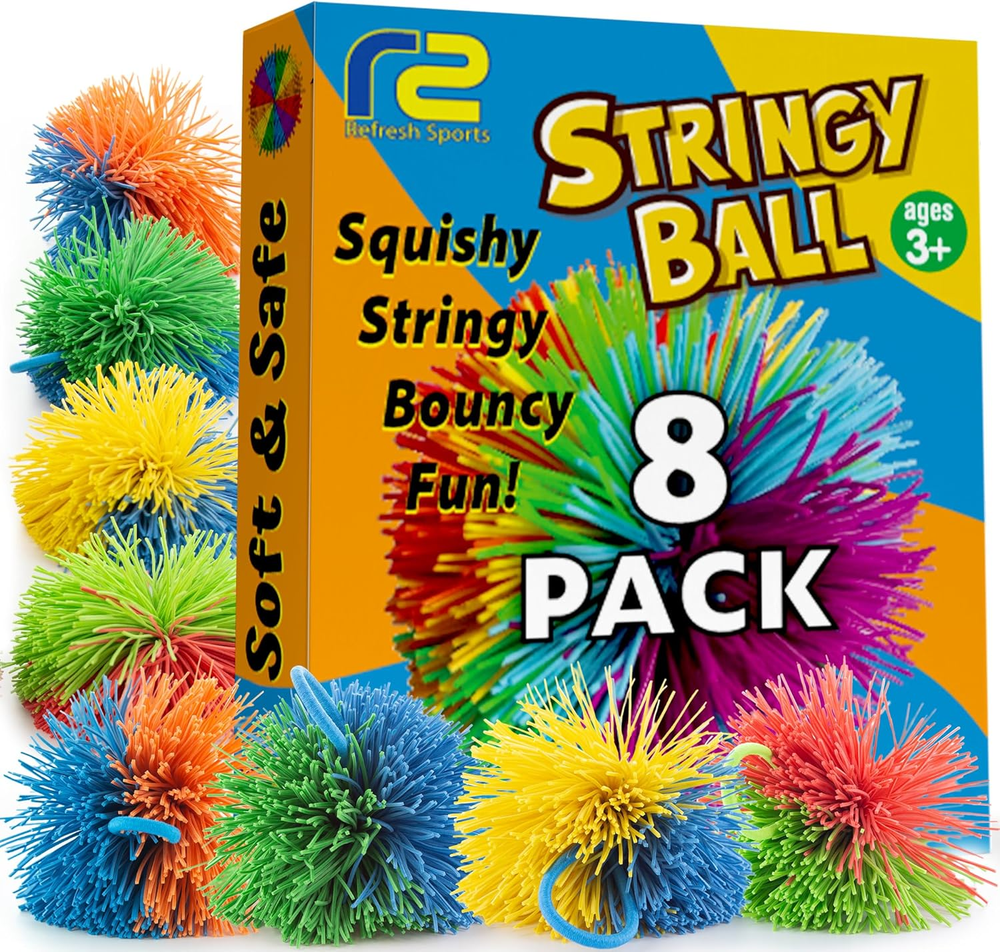 Sensory Stringy Balls 8 Pack - Fun Stress Relief Toys for Kids & Adults - Valentine's Day Gift Idea