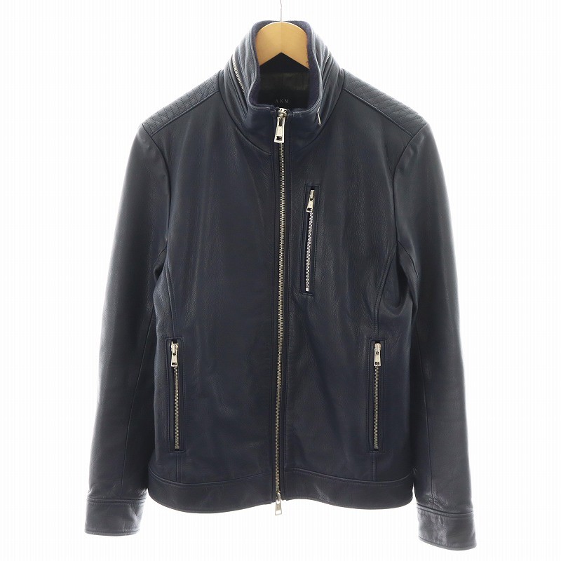 AKM Quilted Riders Jacket - Navy Cowhide Leather - Men's Biker Style AN22